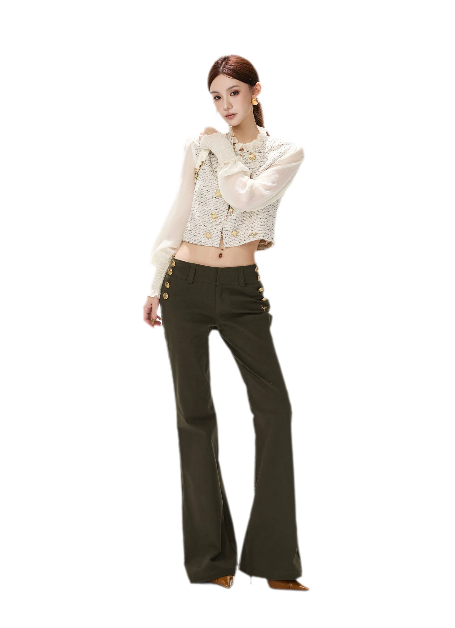 Multicolor Tweed Lantern Sleeve Jacket