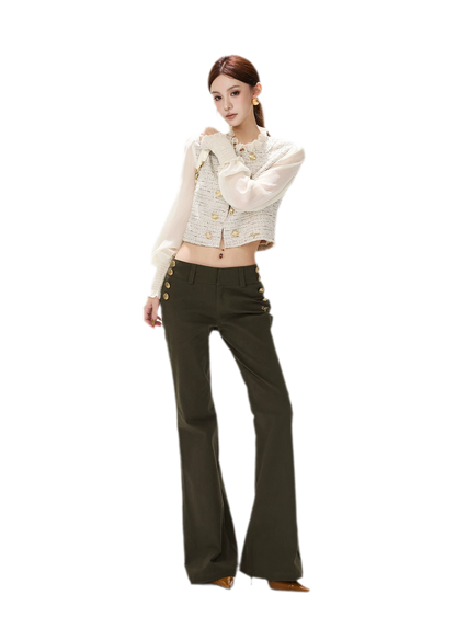 Multicolor Tweed Lantern Sleeve Jacket