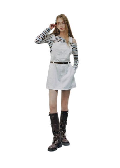 Cotton Denim Pinafore Mini Dress