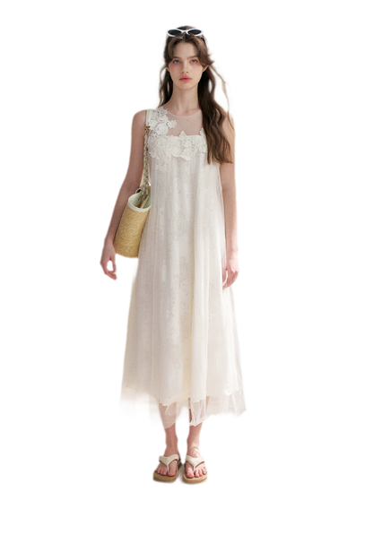 Sleeveless Mesh Lace Dress