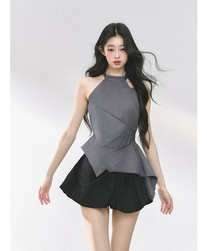 Halter Sculpted Crop Tee