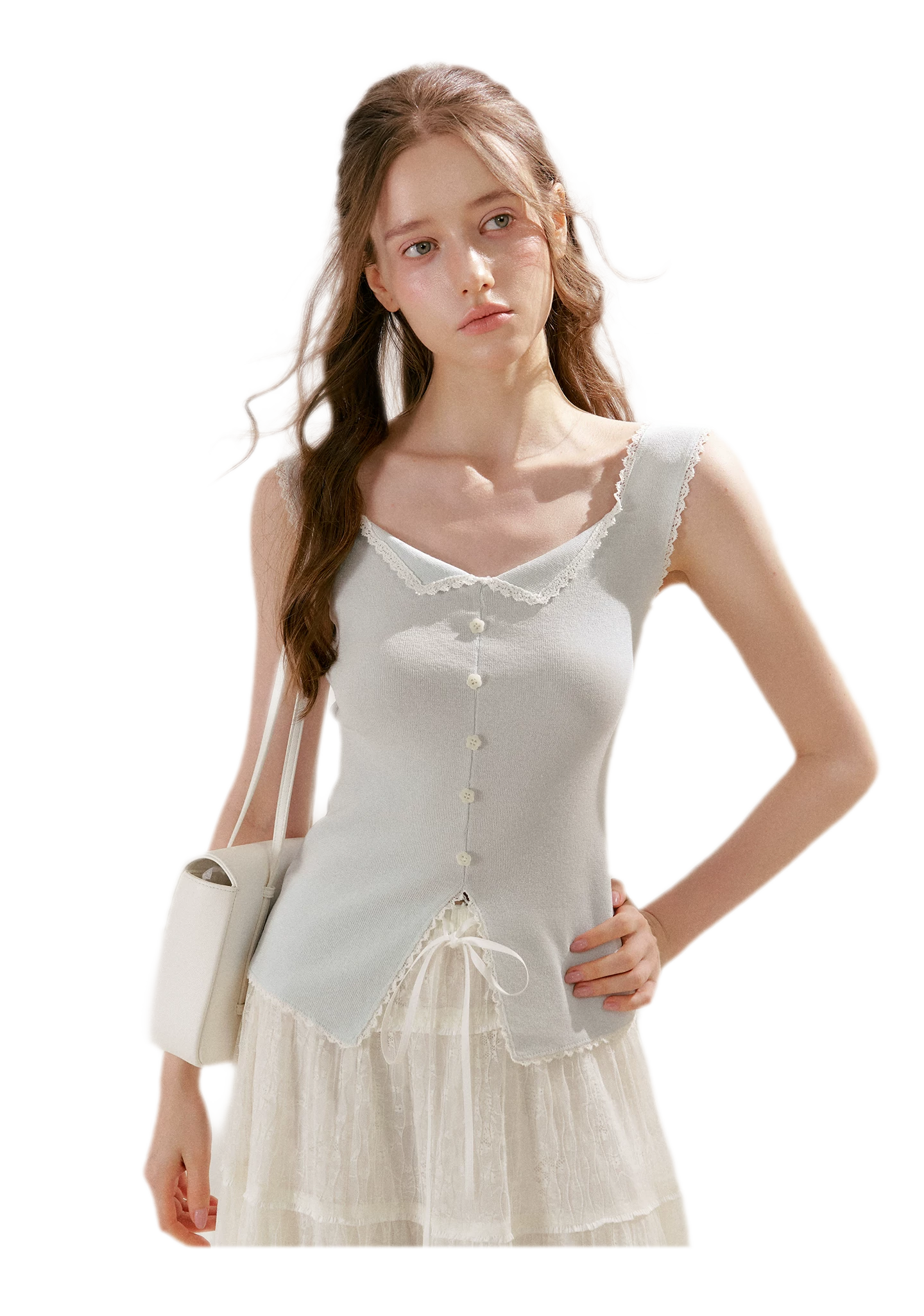 Lace Trim Knit Vest