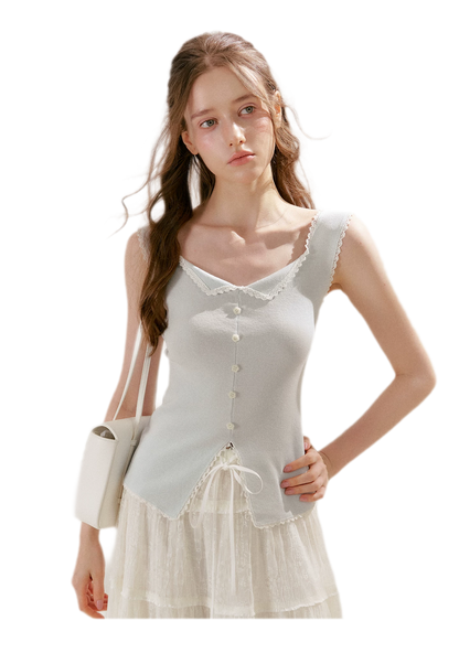 Lace Trim Knit Vest