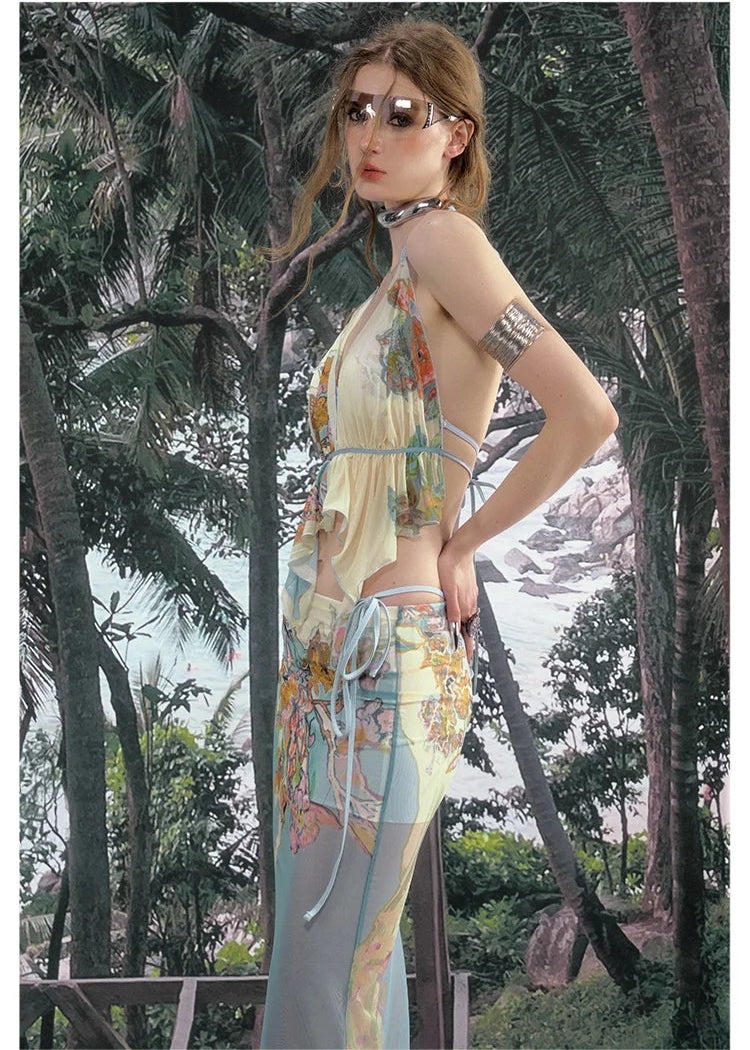 Island Climate Printed Mesh Camisole &amp; Skirt Set