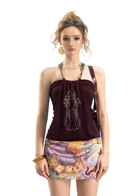 Aman Halter Neck Crystal Embellished Slim Fit Top