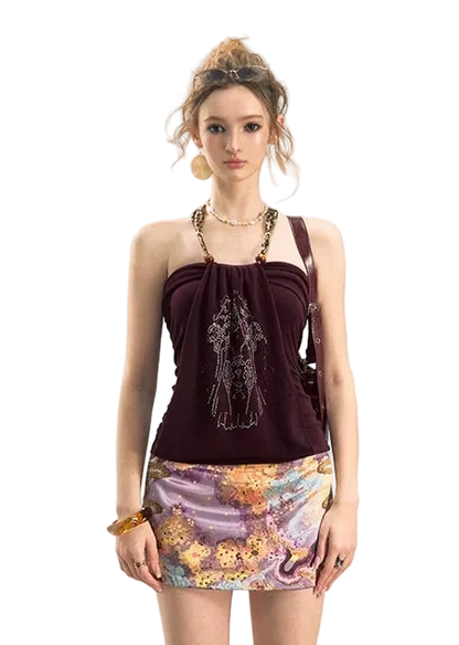 Aman Halter Neck Crystal Embellished Slim Fit Top