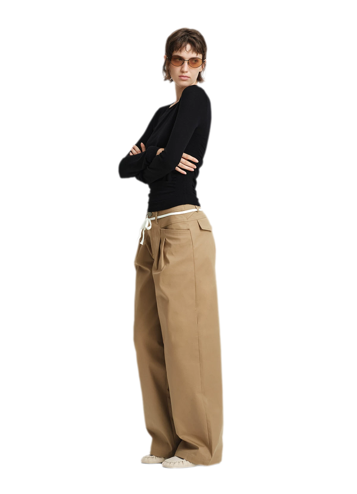 Top in maglia slim arricciato in lana