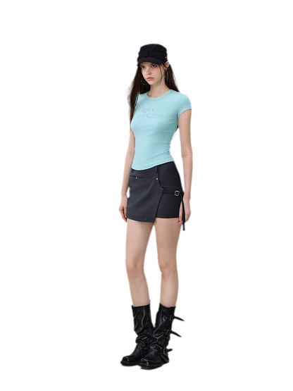 Tencel-Cotton Letter Print Slim T-Shirt