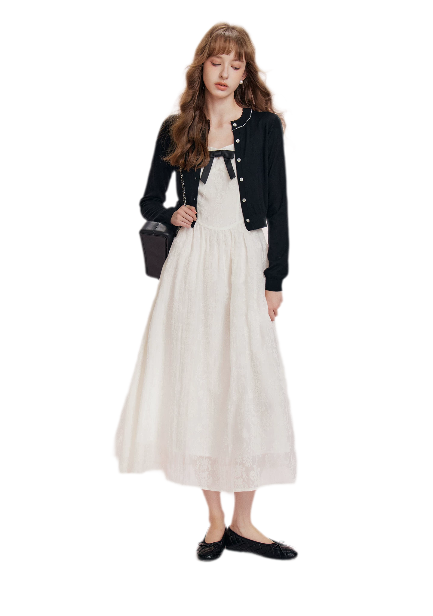 Flocked Bow Contrast Dress