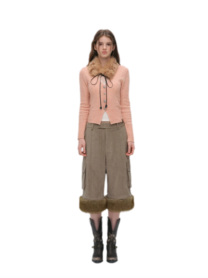 Brushed Cable-Knit Fitted Cardigan