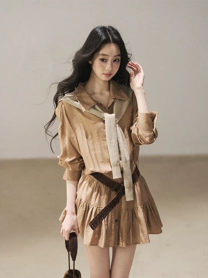 High-Waist Ruffle Shirt Dress