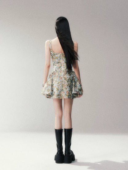 Jacquard Floral Short Dress