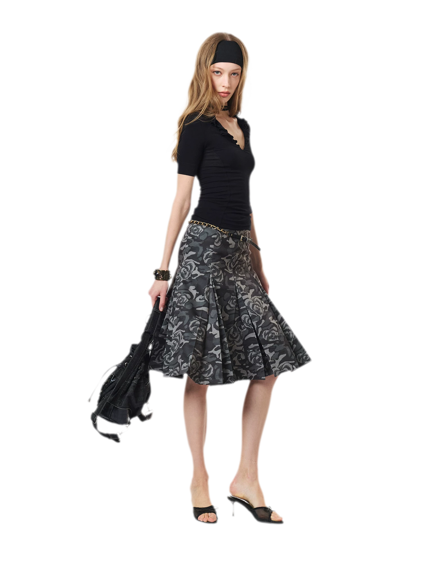 Low Waist Pleated A-Line Skirt