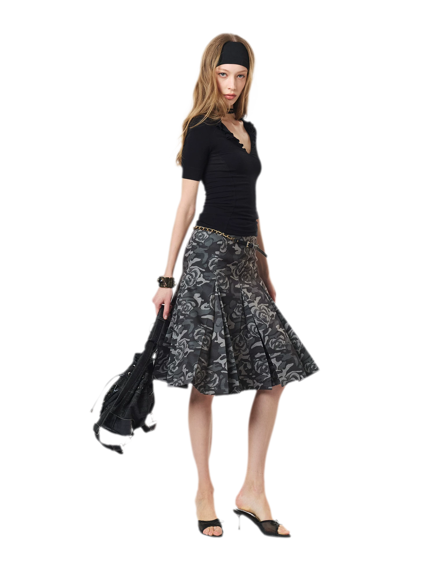 Low Waist Pleated A-Line Skirt