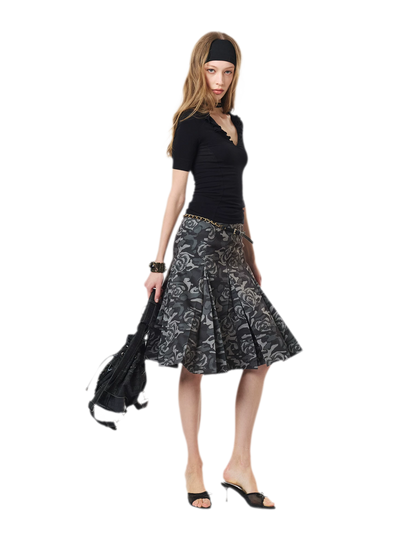 Low Waist Pleated A-Line Skirt