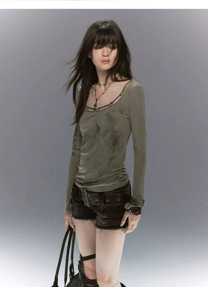 Leather Belt Denim Shorts
