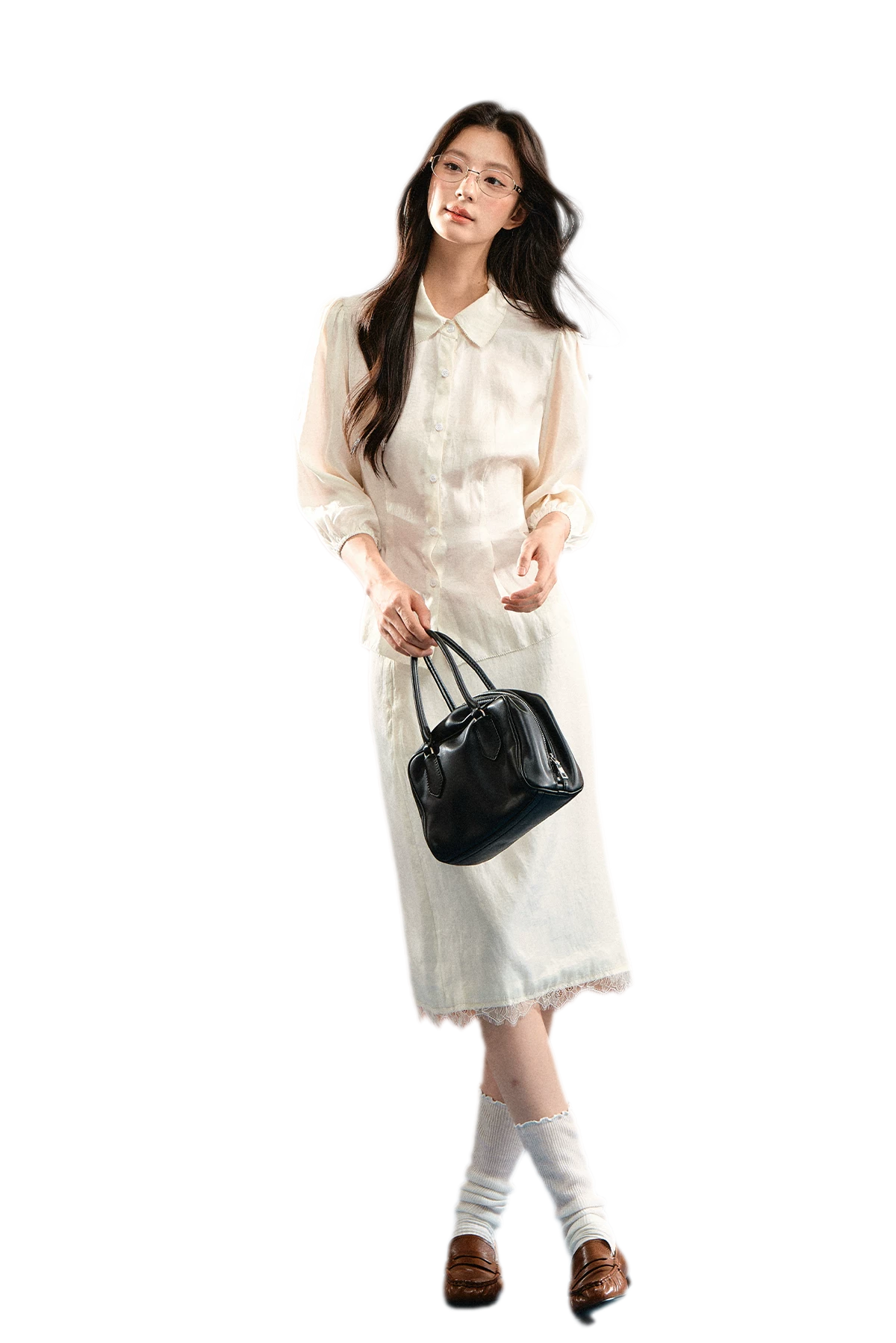 Linen Bubble Sleeve Top Skirt