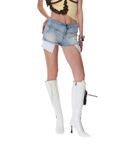Washed Distressed Denim Shorts