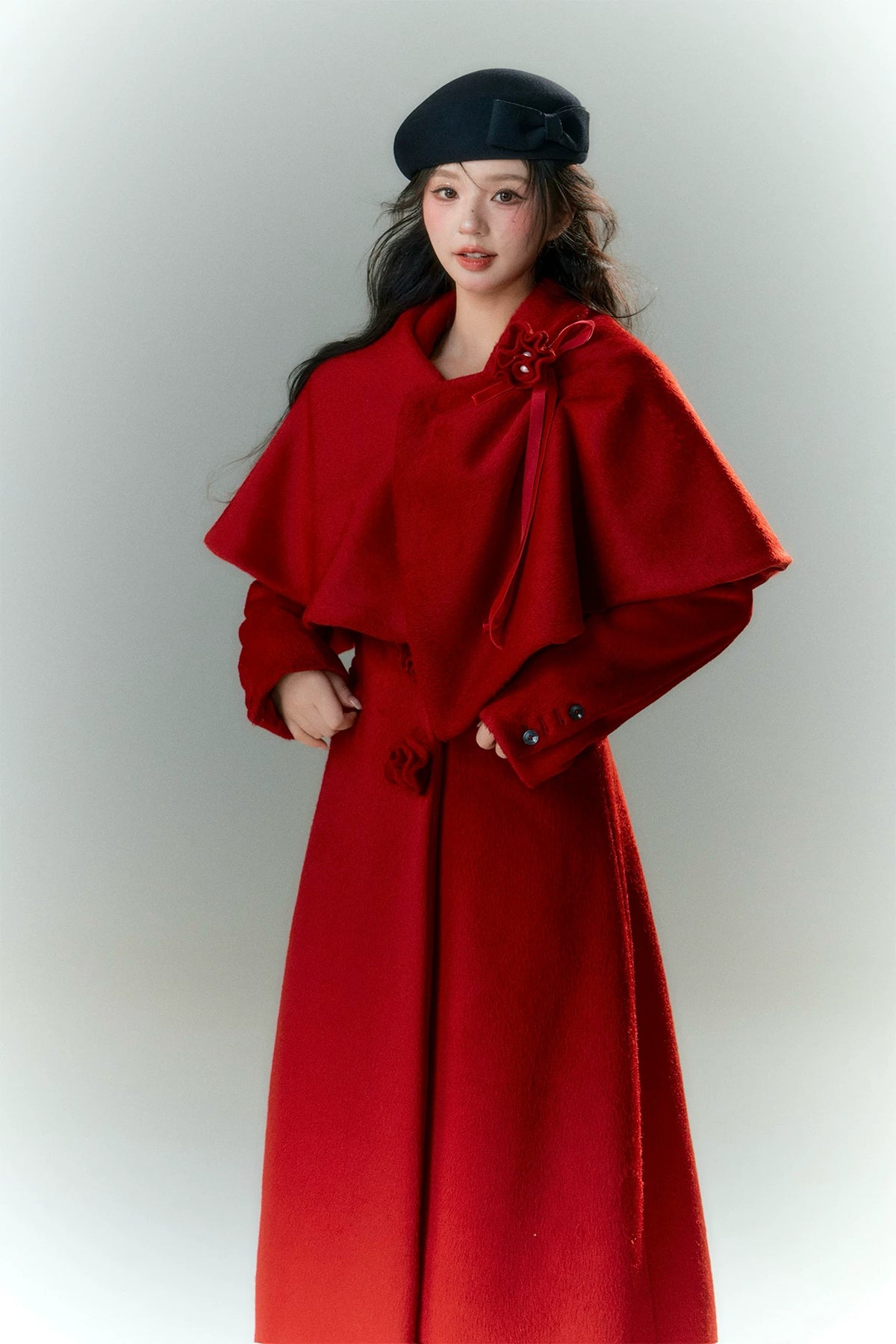 Long-Pile Wool Cape Coat