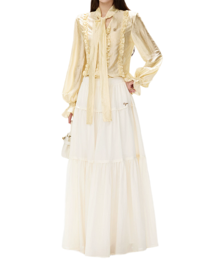 Shimmering Ruffle Lantern Sleeve Blouse