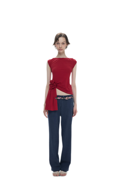Asymmetric Flower Short Sleeve Top
