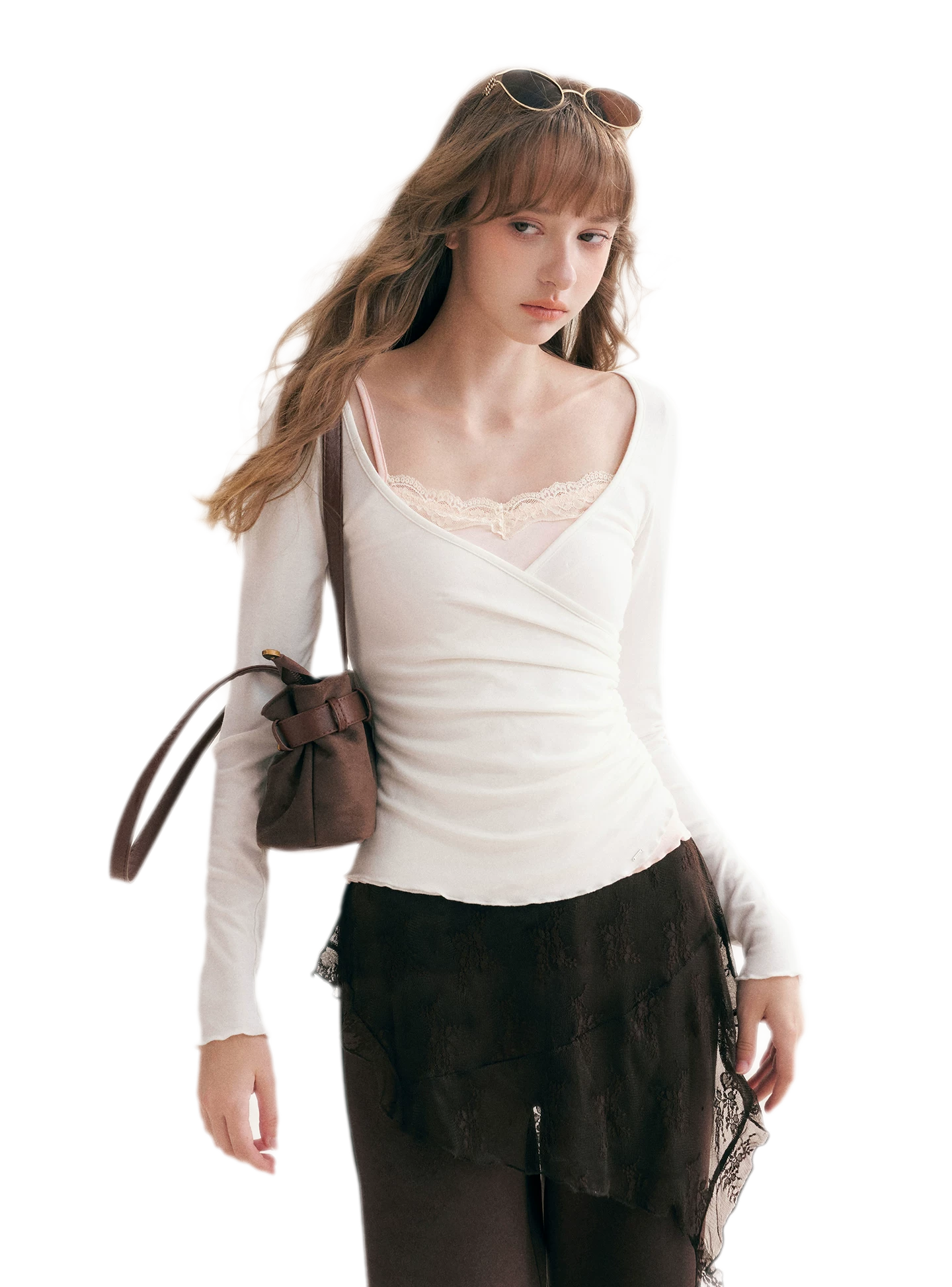 Lace Crossover Slim T-Shirt