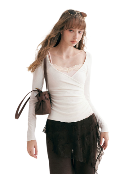 Lace Crossover Slim T-Shirt