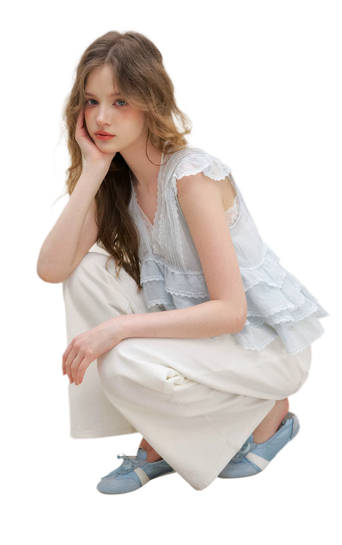 Organza Lace Ruffle Sleeveless Top