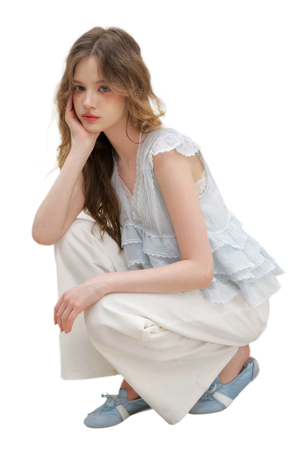 Organza Lace Ruffle Sleeveless Top