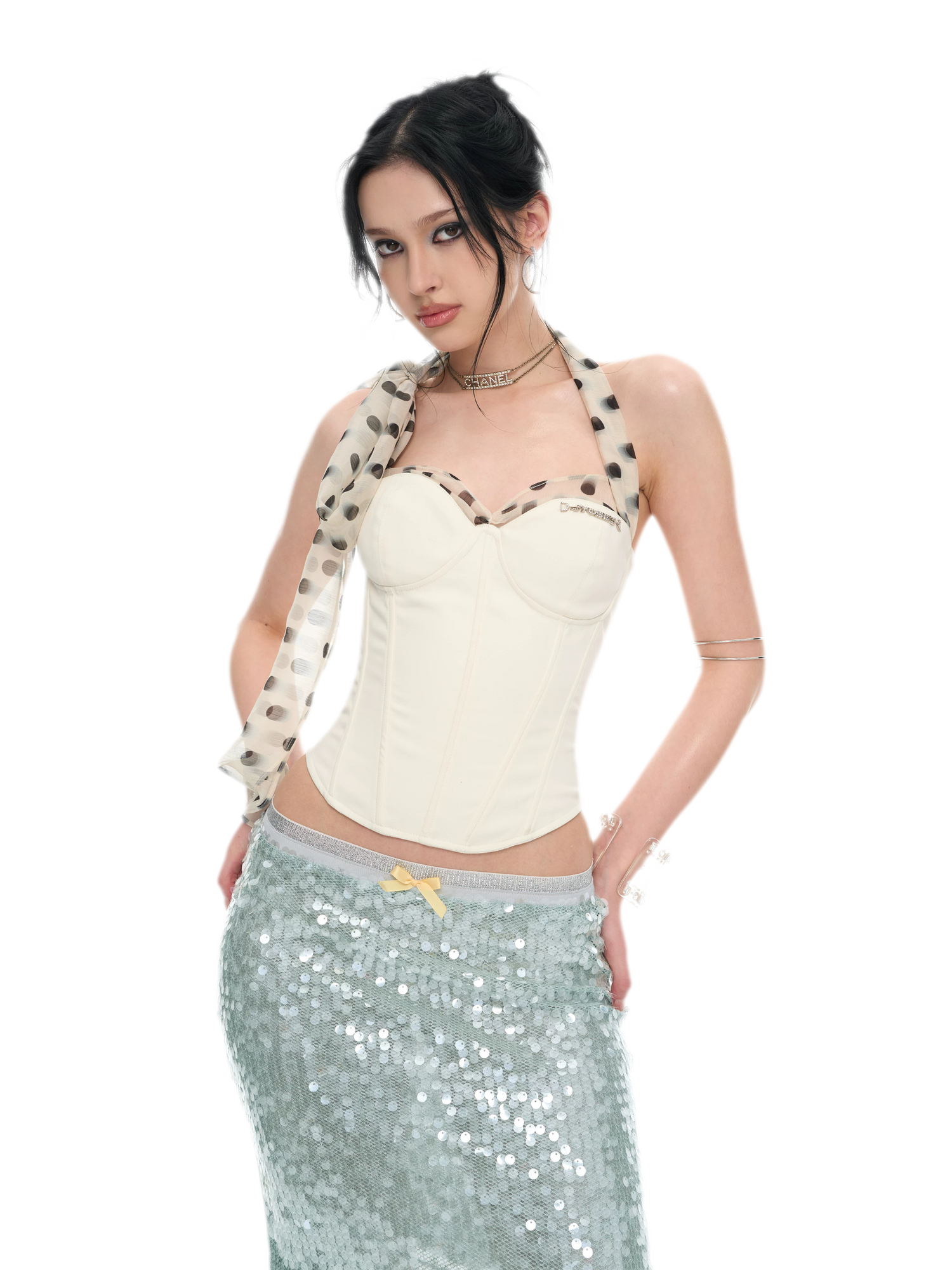 White Polka Dot Chiffon Corset
