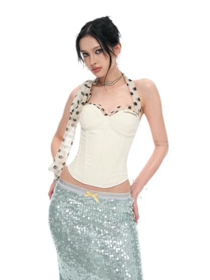 White Polka Dot Chiffon Corset