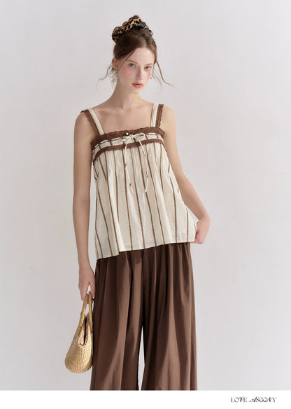 Striped Lace-Trim Tie-Front Camisole