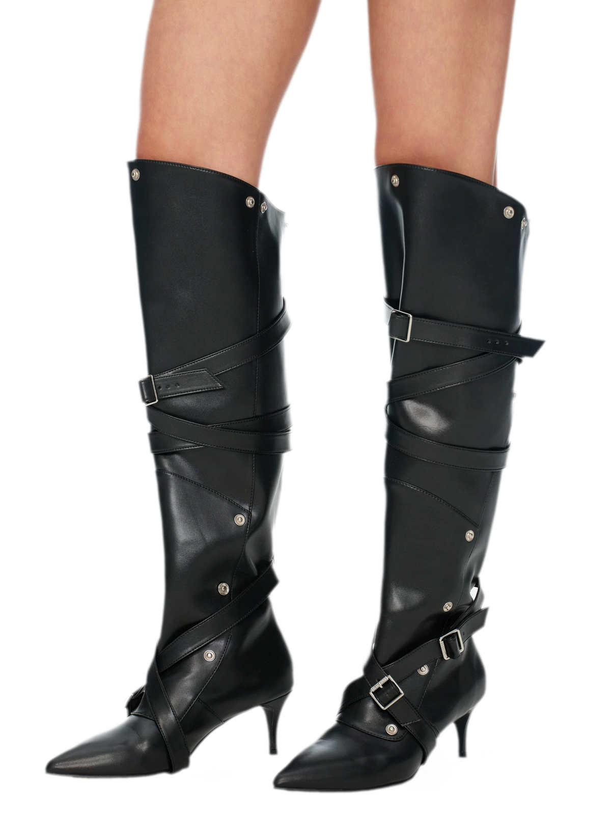 Botas de cuero de punta fina por encima de la rodilla