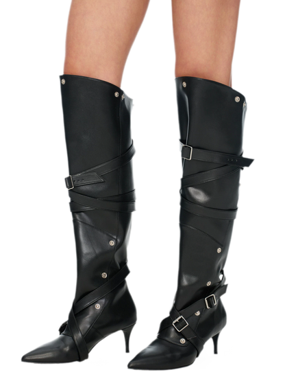 Botas de cuero de punta fina por encima de la rodilla