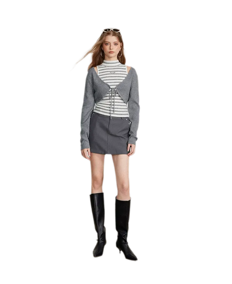 Contrast Stripe Knit Vest Set
