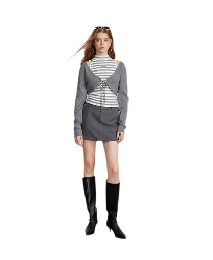 Contrast Stripe Knit Vest Set
