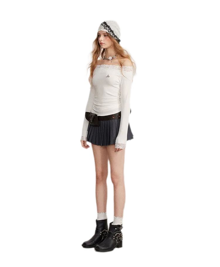 Lace Panel Off-Shoulder T-Shirt