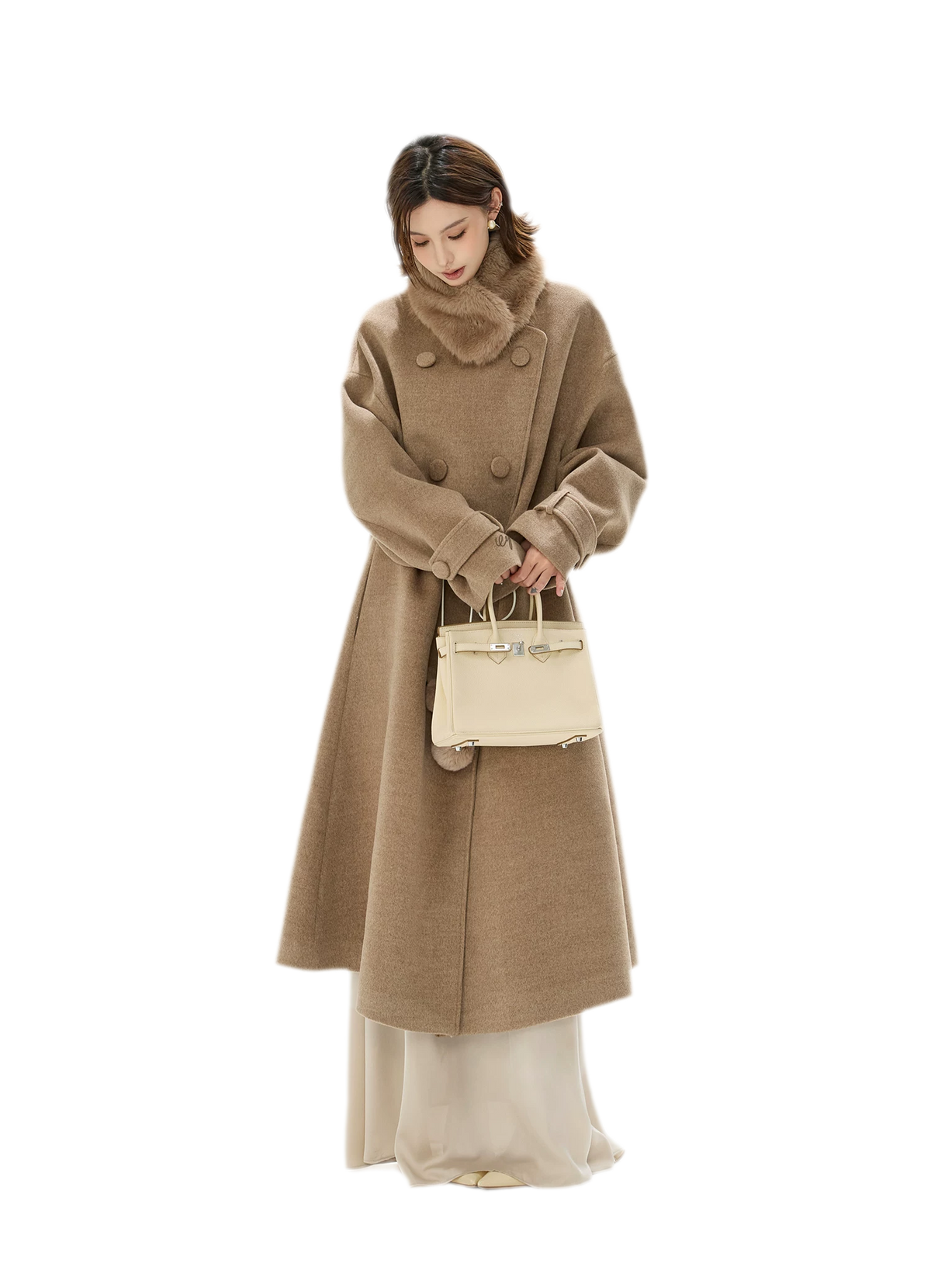 Detachable Fur Collar A-Line Coat