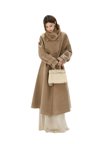 Detachable Fur Collar A-Line Coat