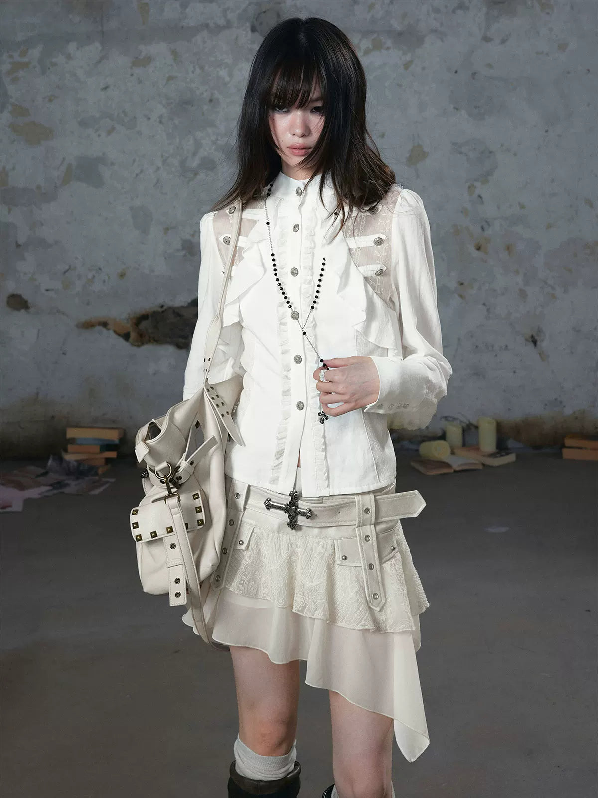 Lace Ruffle Waist Blouse