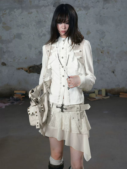 Lace Ruffle Waist Blouse