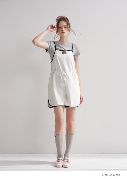 Contrast Piping Drawstring Waist Jumpsuit