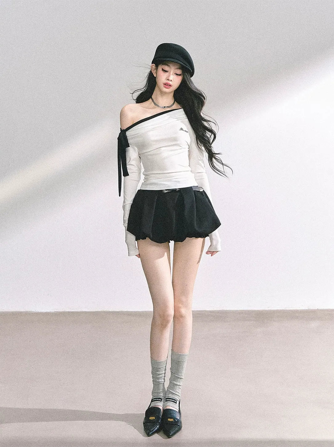 Asymmetrisches gerafftes Crop-T-Shirt