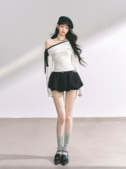 Asymmetrisches gerafftes Crop-T-Shirt