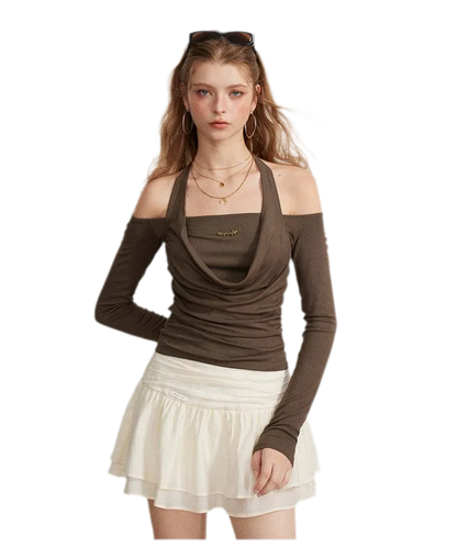 Draped Off-Shoulder Long-Sleeve Top
