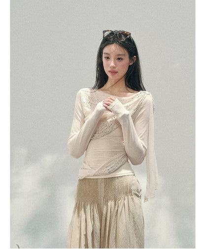 Mesh Drape Rhinestone Top | Final Sale