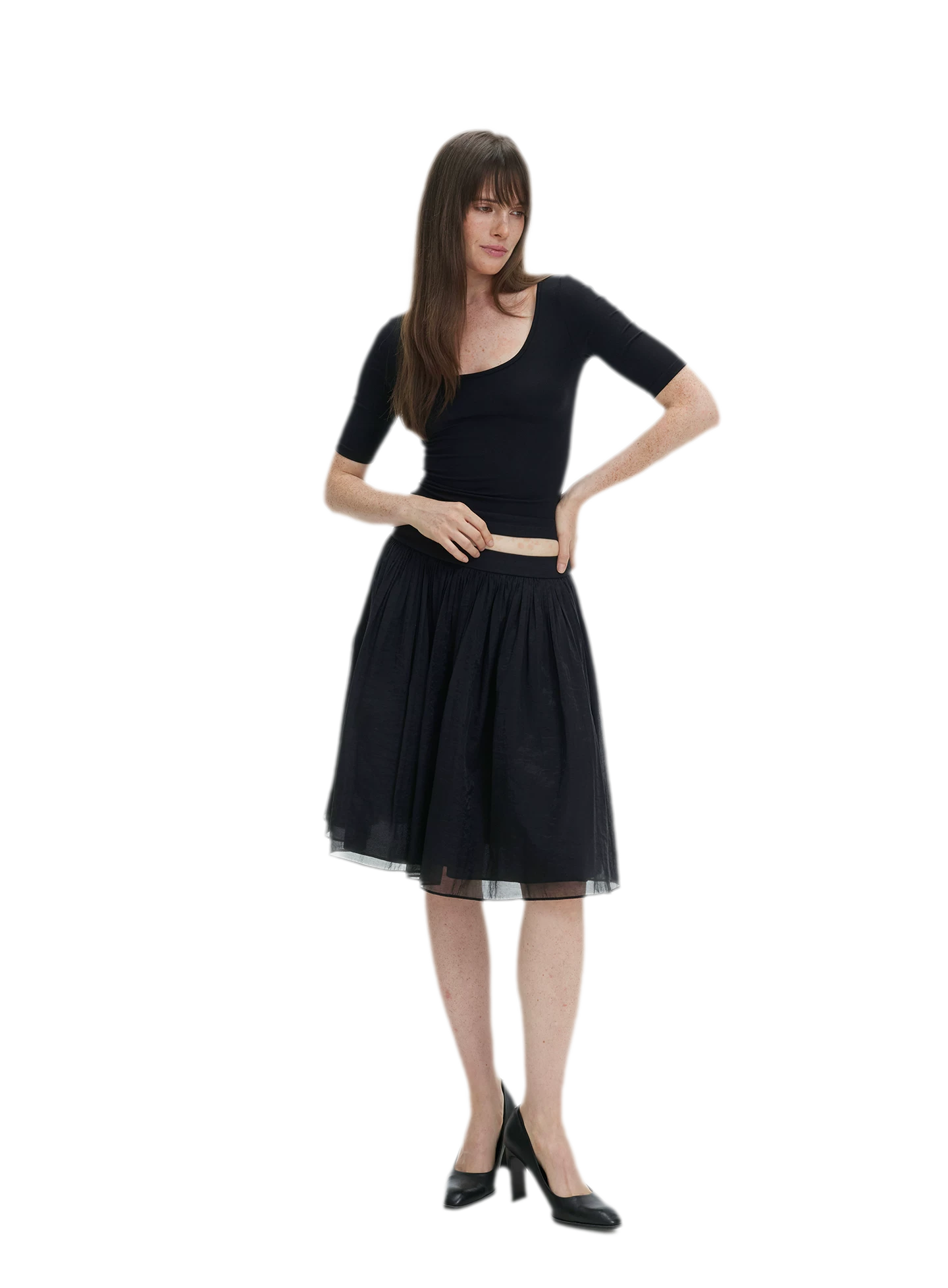 Pleated Chiffon Midi Skirt