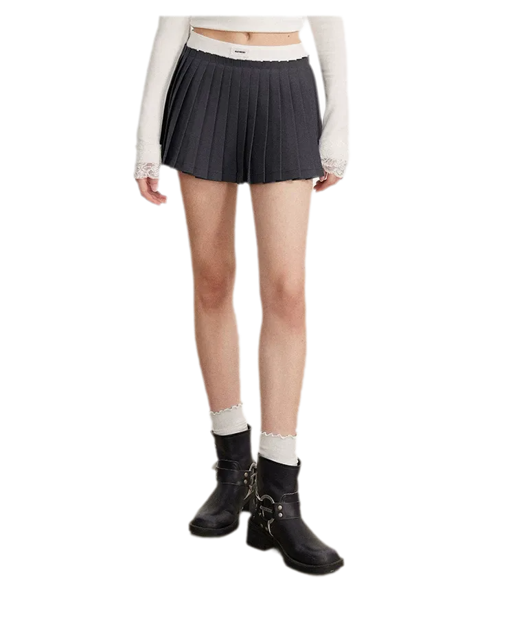 Contrast Pleated A-Line Mini Skirt