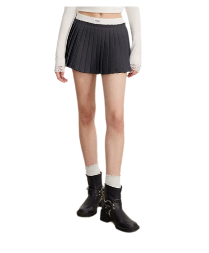 Contrast Pleated A-Line Mini Skirt