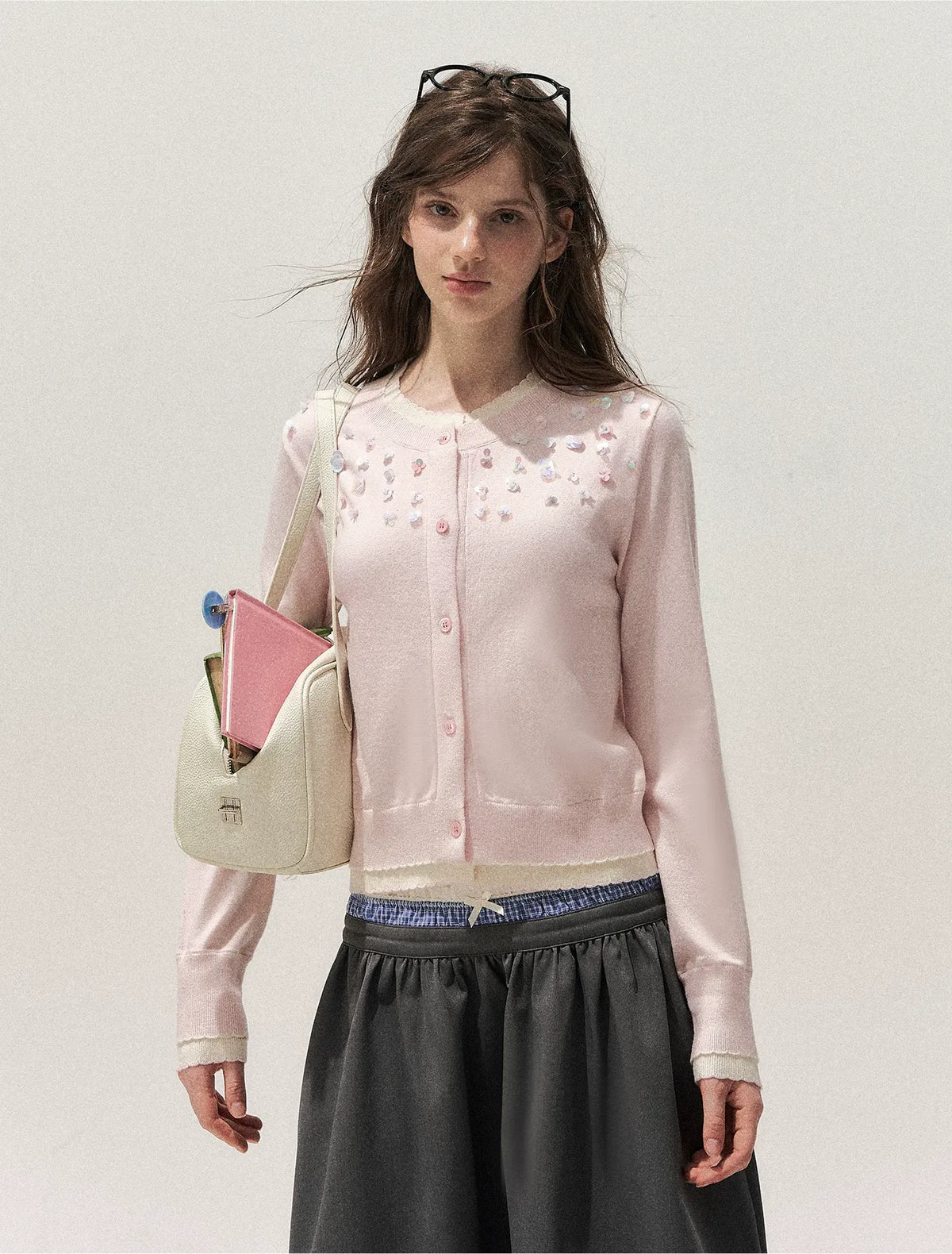 Hand Beaded Colorblock Knit Cardigan